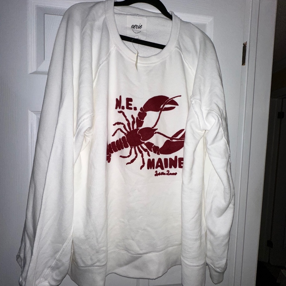 Aerie White Lobster Sweater XXL Plus Size NWT Cozy Graphic Pullover Cute Casual